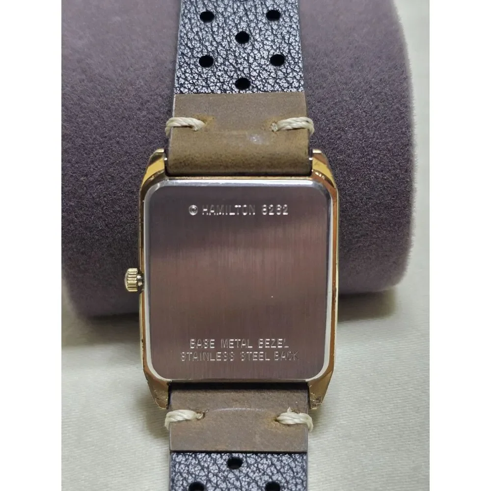 Vintage Hamilton Quartz Tank Watch 8282 Gold Tone Rectangular Dress Watch
